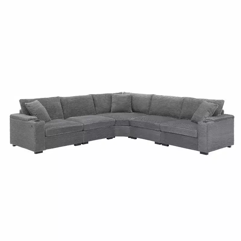 Canapé d'angle modulable en velours côtelé 106 avec accoudoir, rangement, porte-gobelets, chargeur USB et canapé modulaire surdimensionné confortable