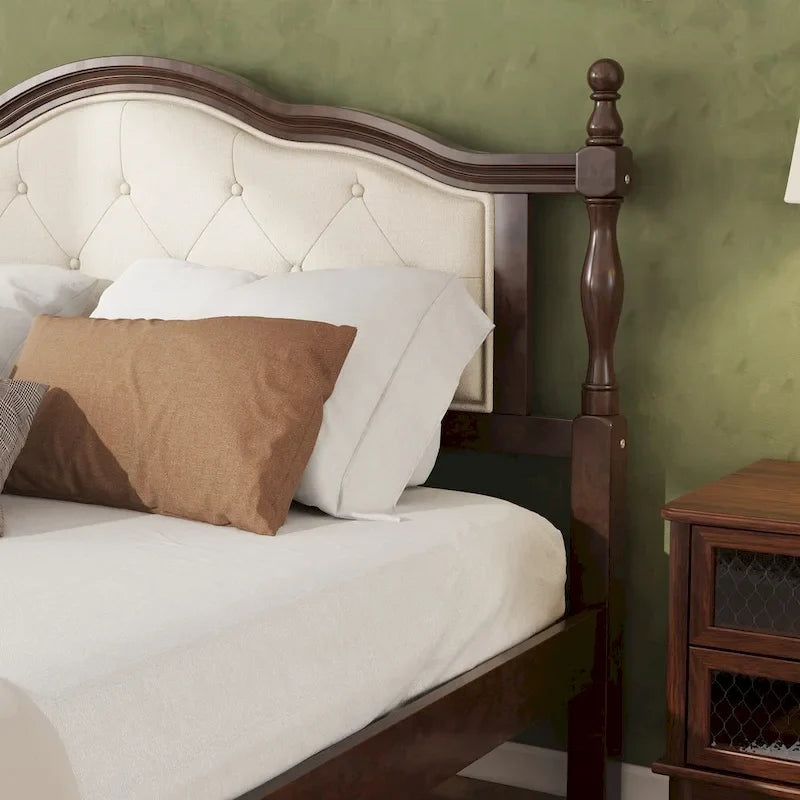 Queen Platform Bed with Upholstered Headboard & Hidden Storage