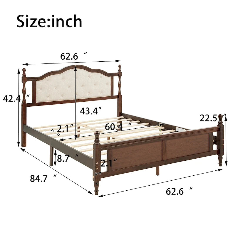 Queen Platform Bed with Upholstered Headboard & Hidden Storage