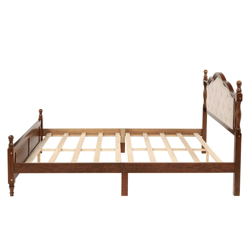 Queen Platform Bed with Upholstered Headboard & Hidden Storage
