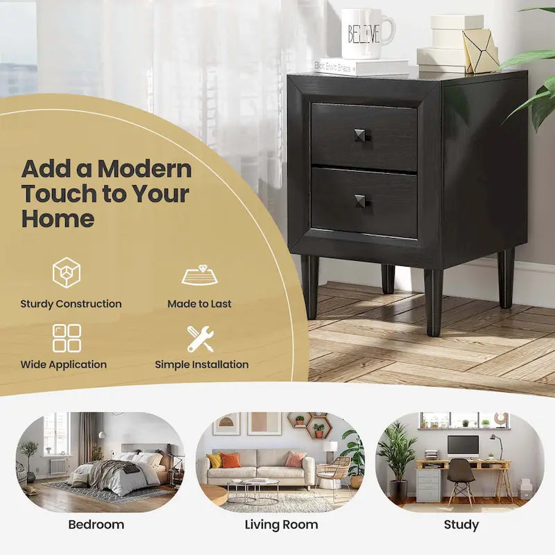 Costway Nightstand End Bedside Coffee Table Wooden Leg Storage Drawers