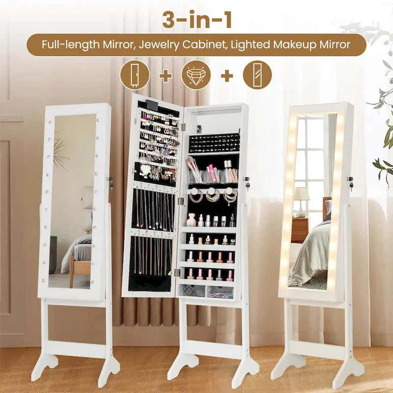 LED Mirror Jewelry Cabinet with 20 LED Lights Full-Length - See Details
