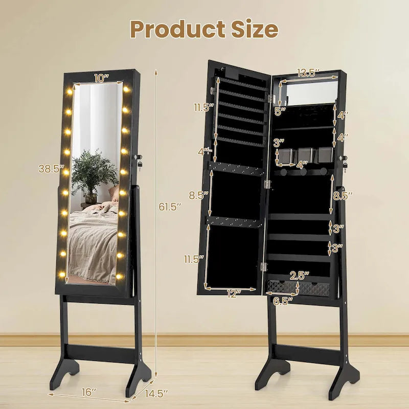 LED Mirror Jewelry Cabinet with 20 LED Lights Full-Length - See Details