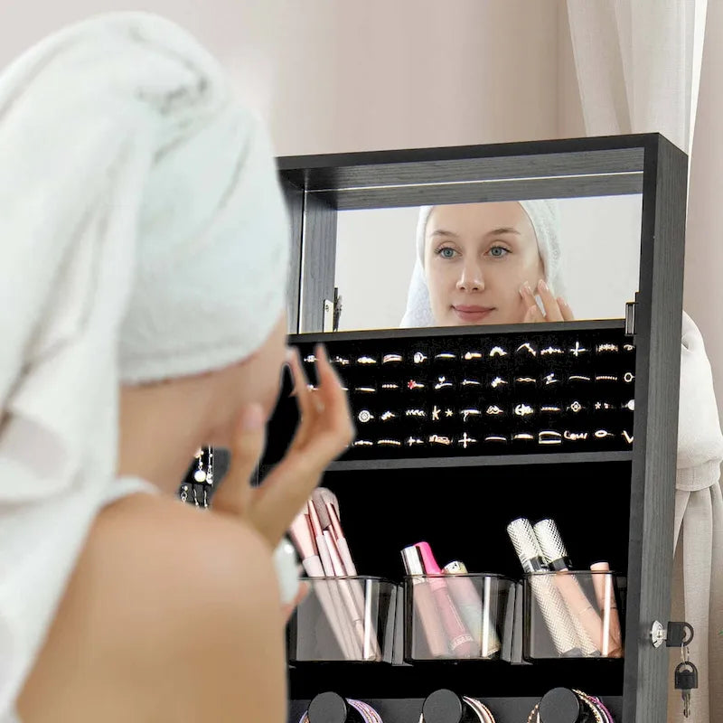 LED Mirror Jewelry Cabinet with 20 LED Lights Full-Length - See Details