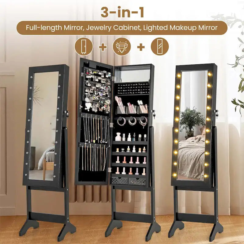 LED Mirror Jewelry Cabinet with 20 LED Lights Full-Length - See Details