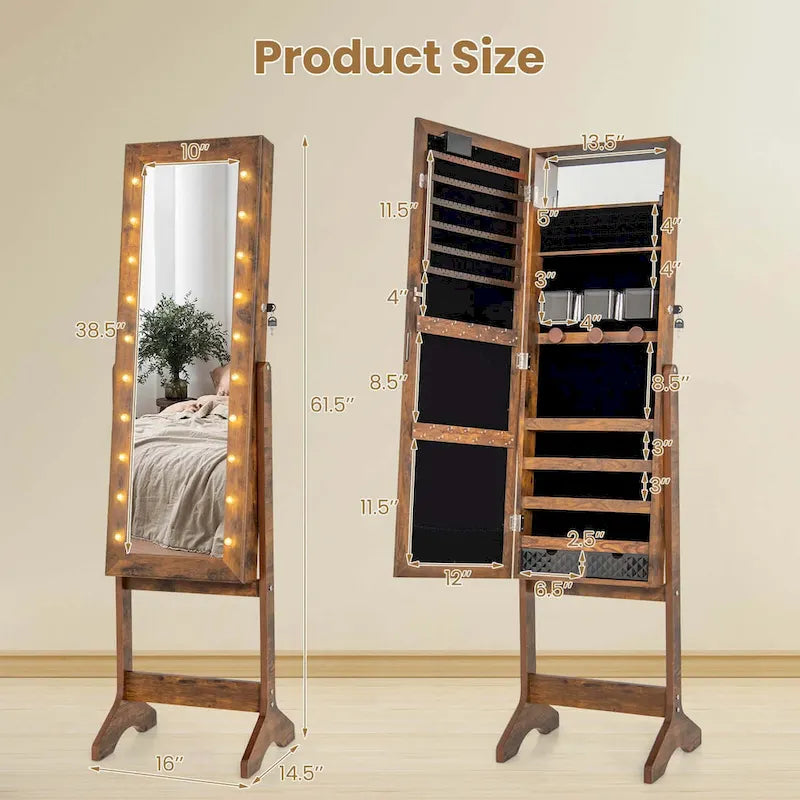 LED Mirror Jewelry Cabinet with 20 LED Lights Full-Length - See Details