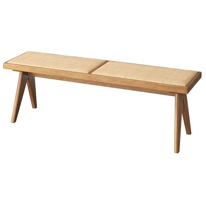 Banc de salle à manger en bois massif et rotin