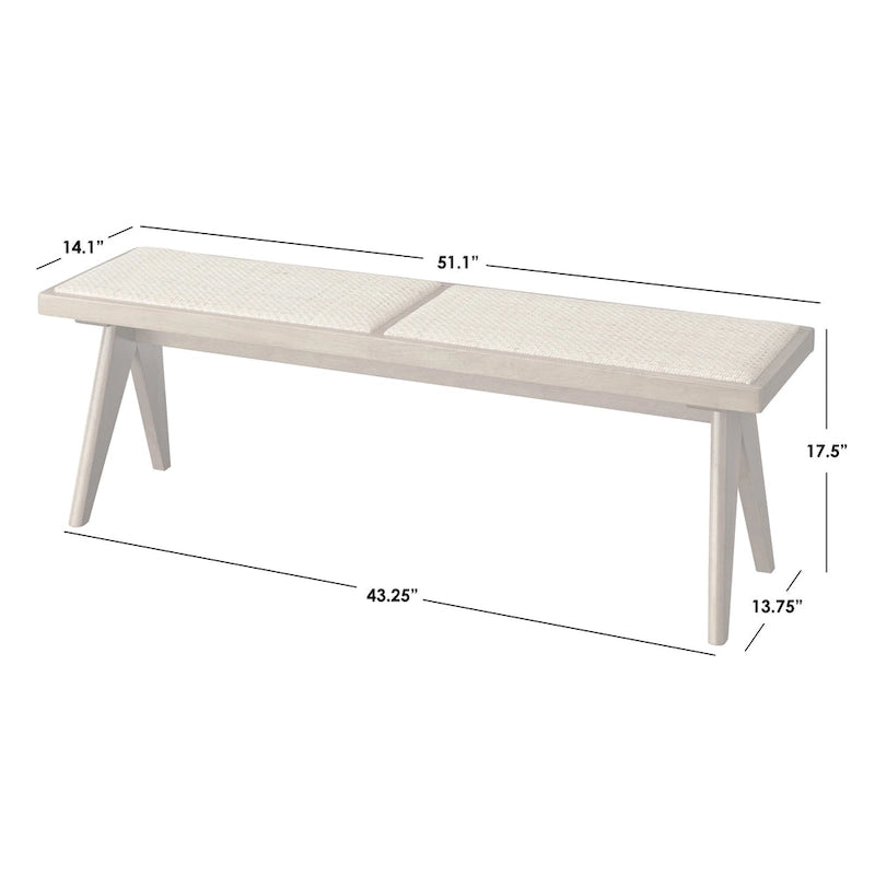 Banc de salle à manger en bois massif et rotin
