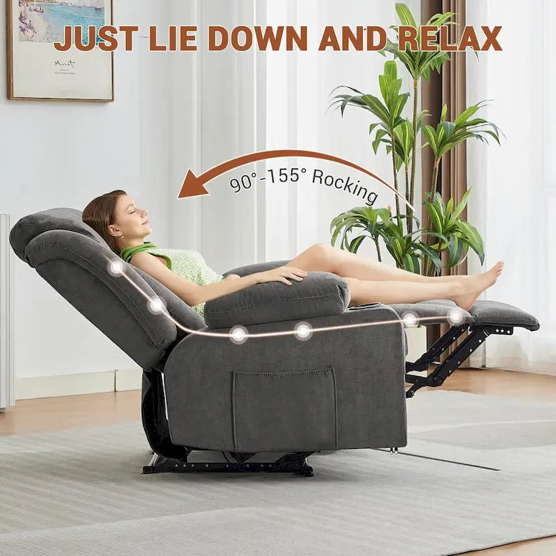 Fauteuil inclinable manuel surdimensionné avec massage par vibrations et fonction chauffante, canapé classique surpiqué à assise profonde