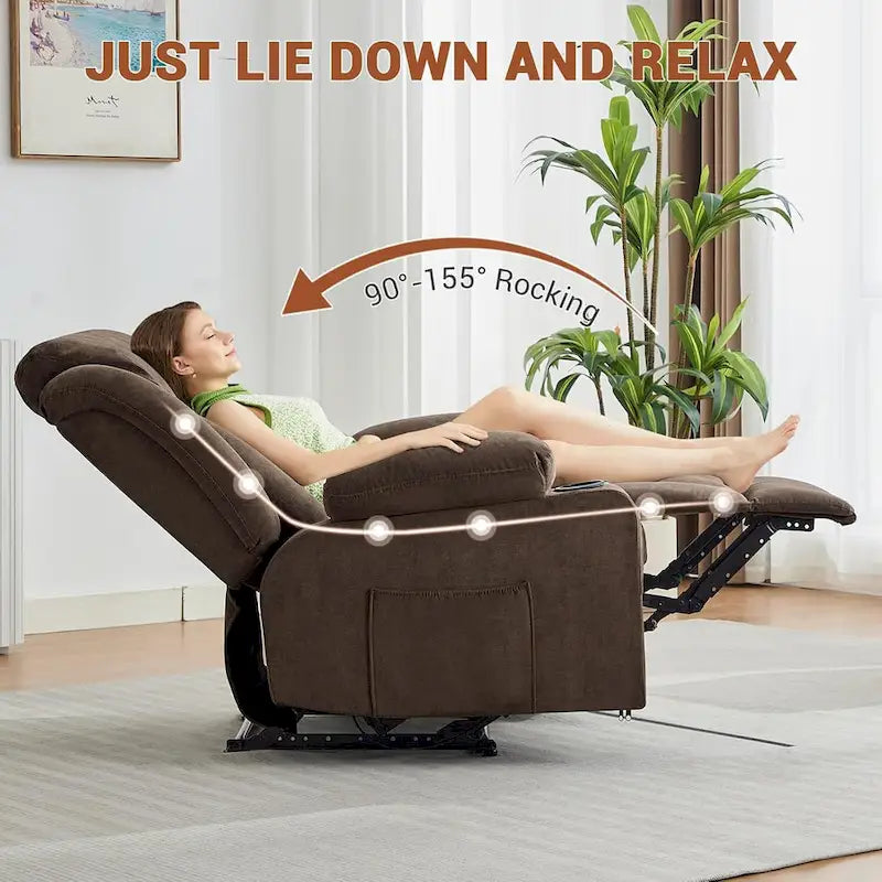 Fauteuil inclinable manuel surdimensionné avec massage par vibrations et fonction chauffante, canapé classique surpiqué à assise profonde