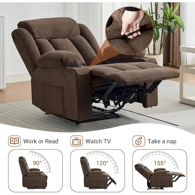 Fauteuil inclinable manuel surdimensionné avec massage par vibrations et fonction chauffante, canapé classique surpiqué à assise profonde