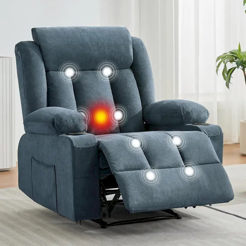 Fauteuil inclinable manuel surdimensionné avec massage par vibrations et fonction chauffante, canapé classique surpiqué à assise profonde