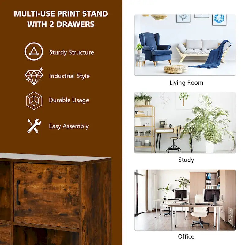 File Cabinet Mobile Lateral Printer Stand with Storage Shelves