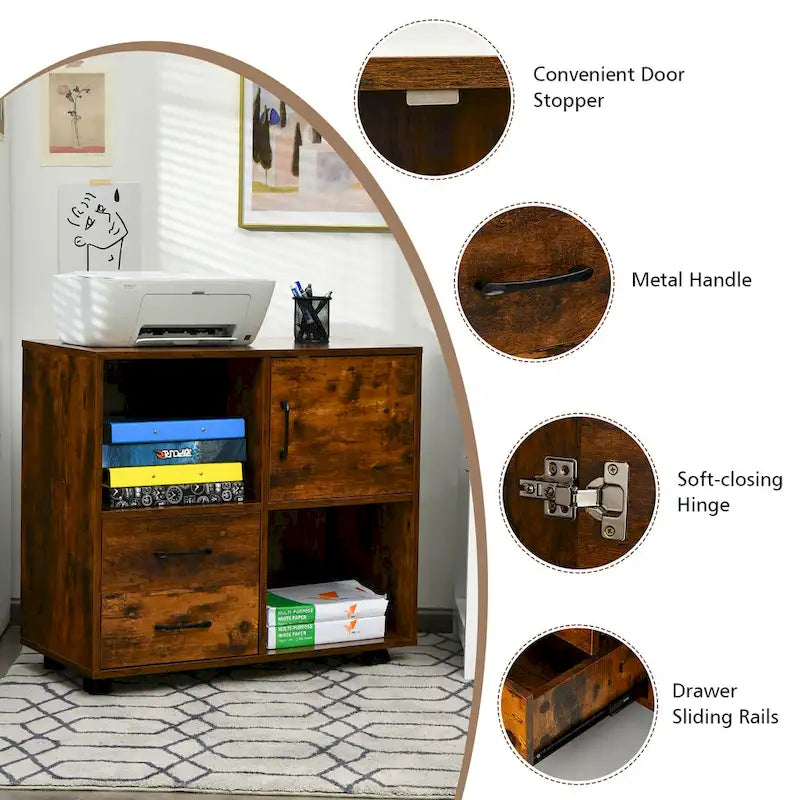 File Cabinet Mobile Lateral Printer Stand with Storage Shelves