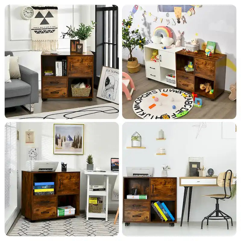 File Cabinet Mobile Lateral Printer Stand with Storage Shelves