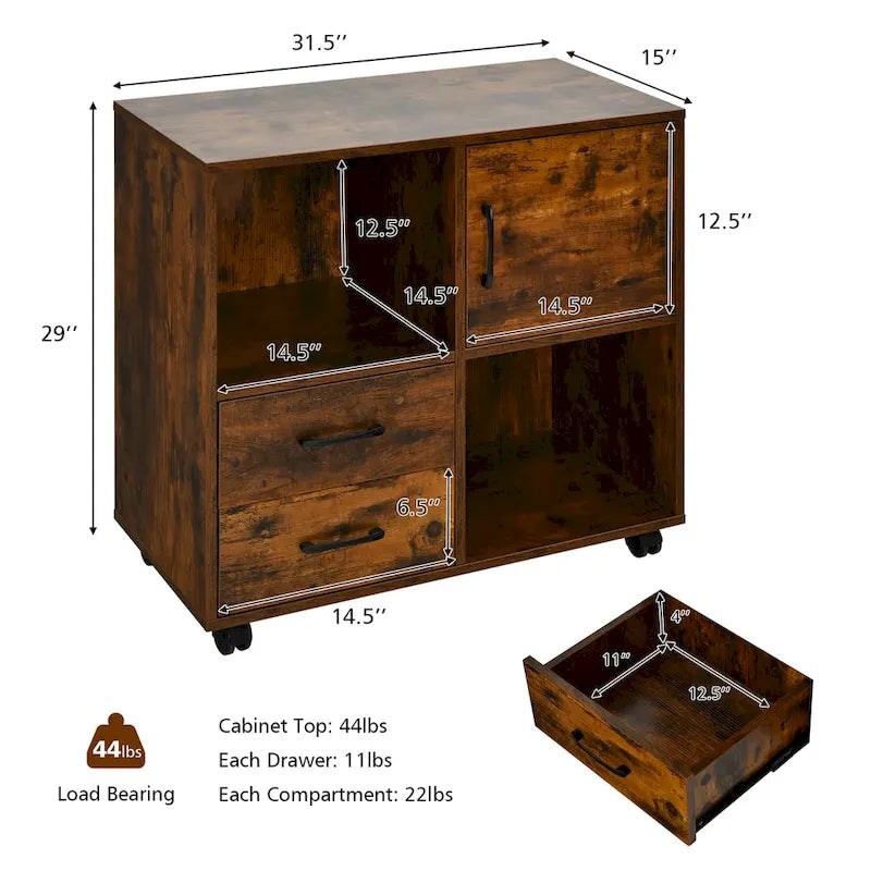 File Cabinet Mobile Lateral Printer Stand with Storage Shelves
