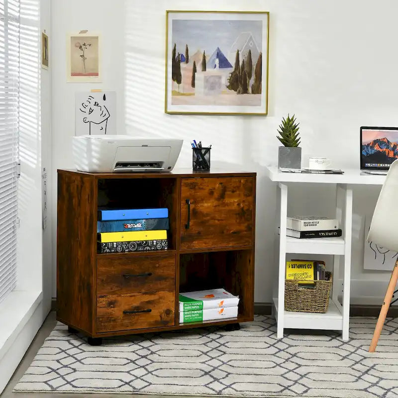 File Cabinet Mobile Lateral Printer Stand with Storage Shelves