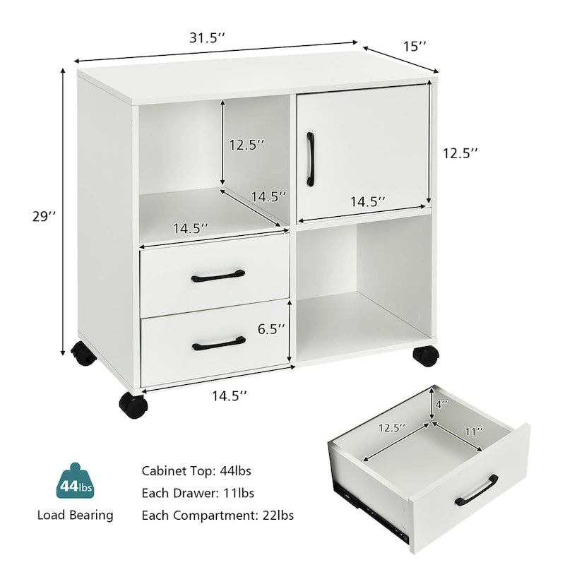 File Cabinet Mobile Lateral Printer Stand with Storage Shelves