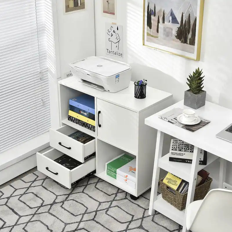 File Cabinet Mobile Lateral Printer Stand with Storage Shelves