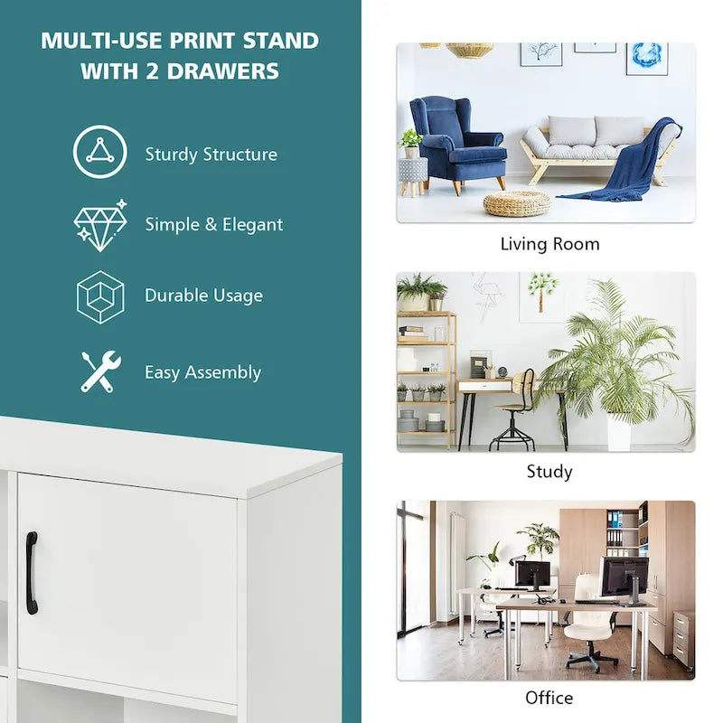 File Cabinet Mobile Lateral Printer Stand with Storage Shelves