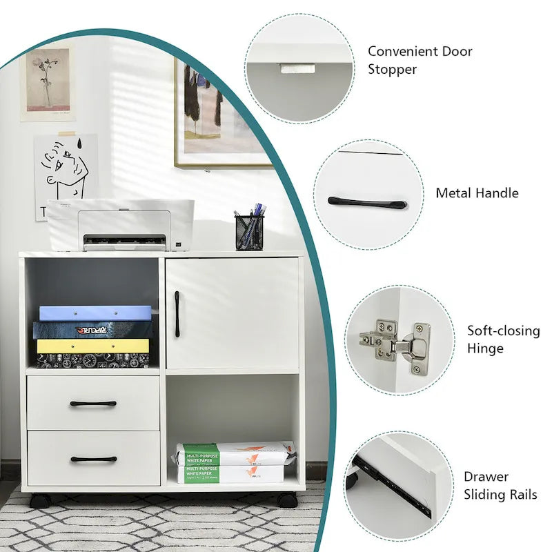 File Cabinet Mobile Lateral Printer Stand with Storage Shelves