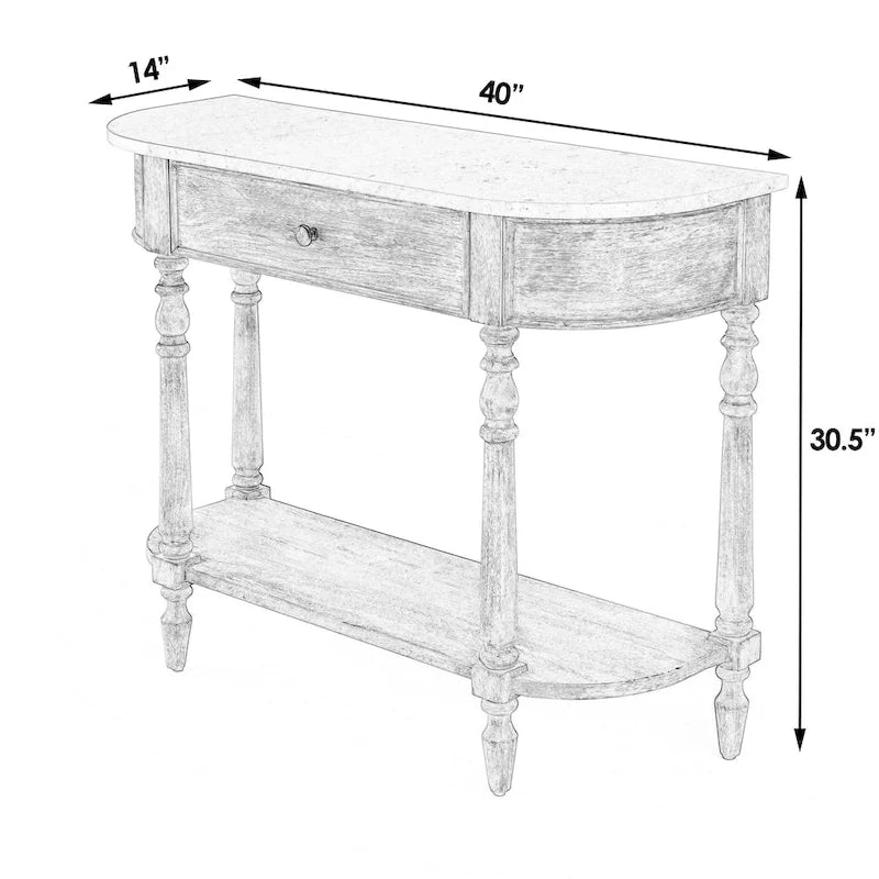 Table console à plateau en marbre – Brun clair / Gris / Noir délavé, demi-lune, montage par une personne