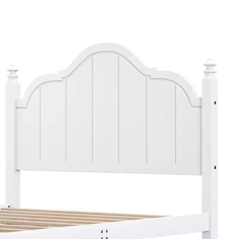 Cadre de lit plateforme Queen vintage - Pin massif, tête de lit en MDF, pas besoin de sommier
