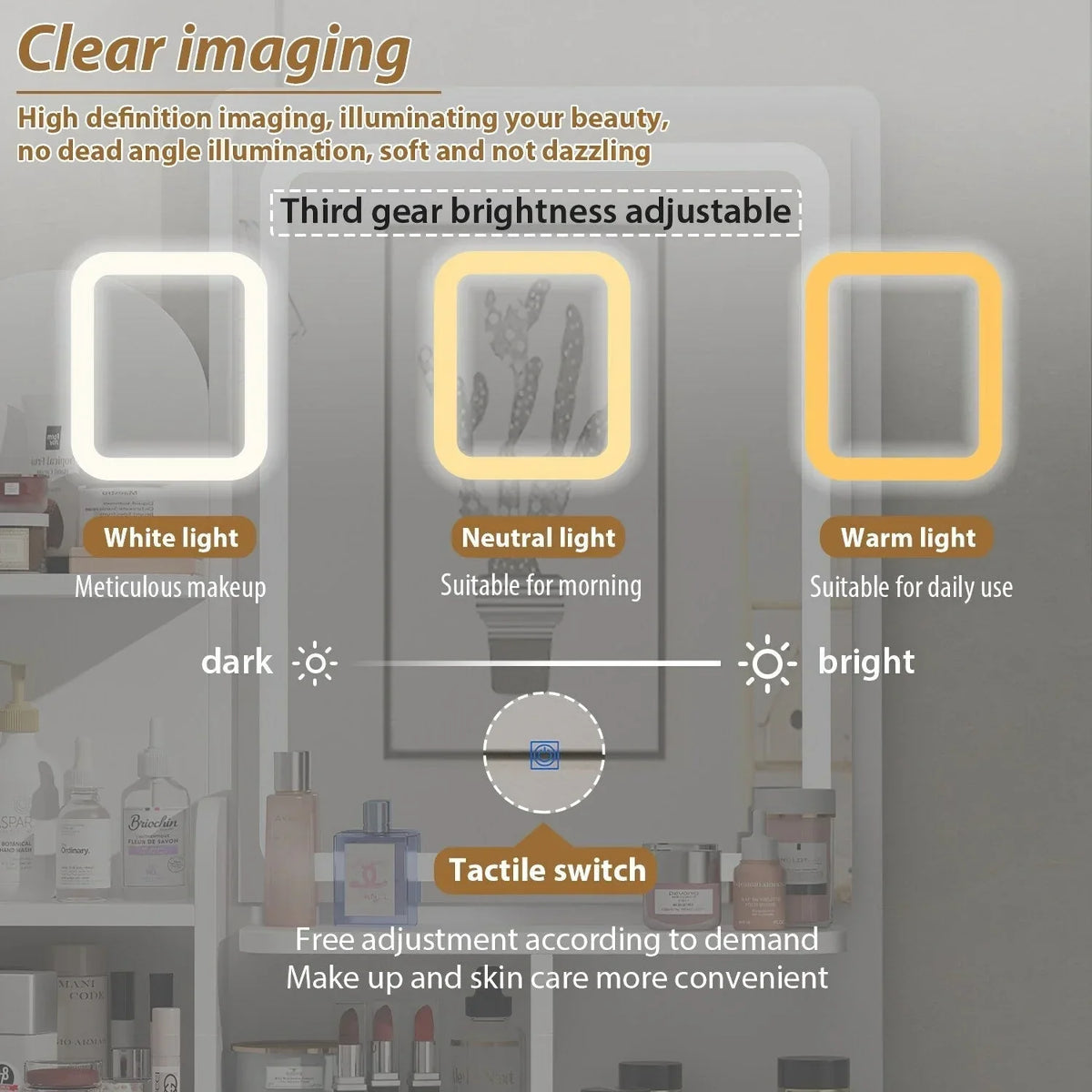 Coiffeuse avec miroir, éclairage LED et tabouret