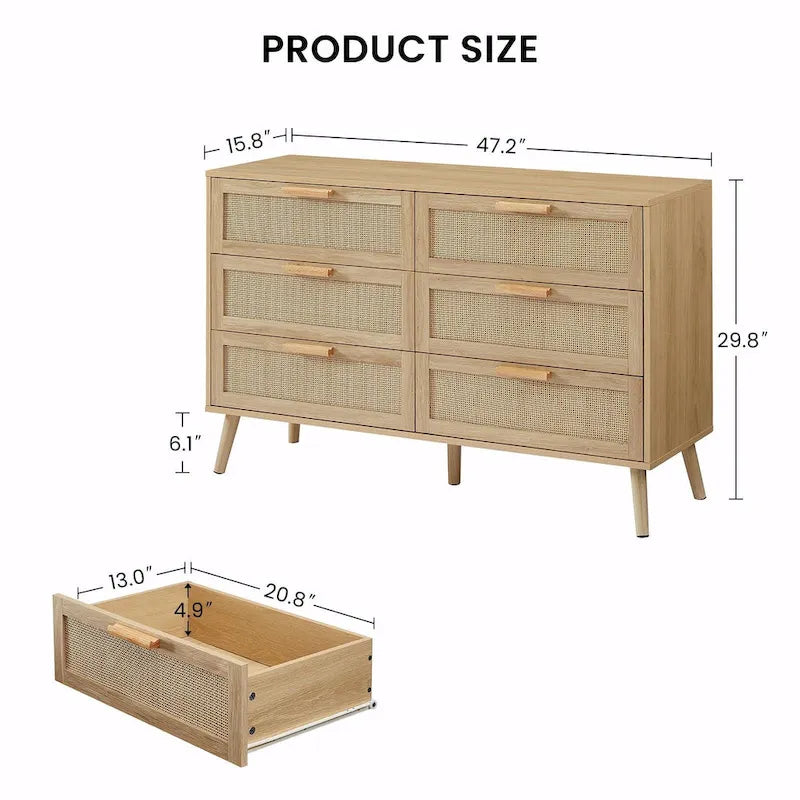 Commode de chambre à façades en rotin