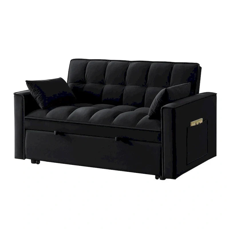 Canapé-lit convertible 4-en-1 - Banquette en velours - Canapé-lit modulable avec dossier inclinable et 2 poches latérales
