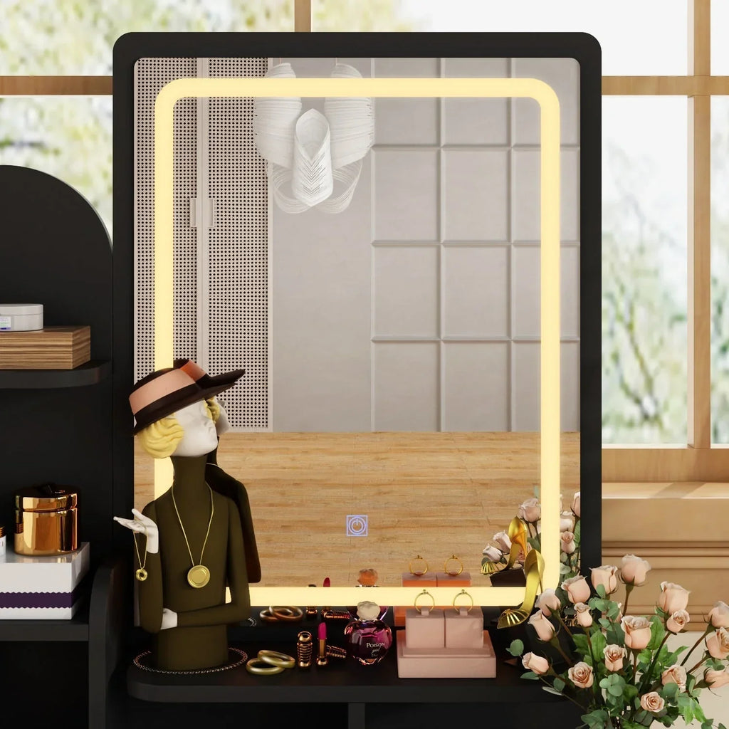 Coiffeuse avec miroir, éclairage LED et tabouret