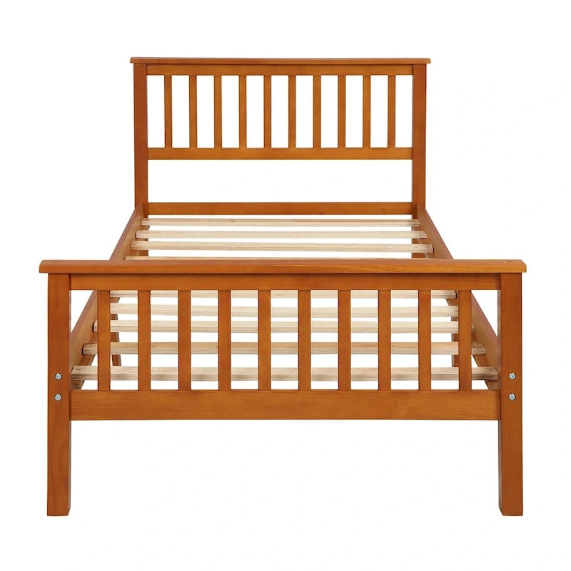Wood Platform Bed with Open-slatted Headboard and Footboard
