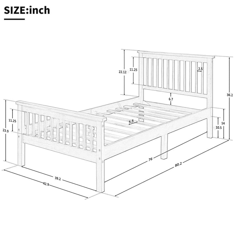 Wood Platform Bed with Open-slatted Headboard and Footboard