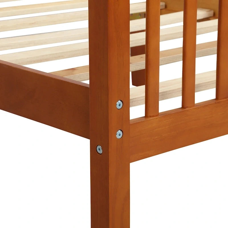 Wood Platform Bed with Open-slatted Headboard and Footboard