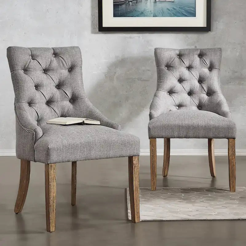 Krakova Linen Button Tufted Curved Back Dining Chairs (Set of 2)