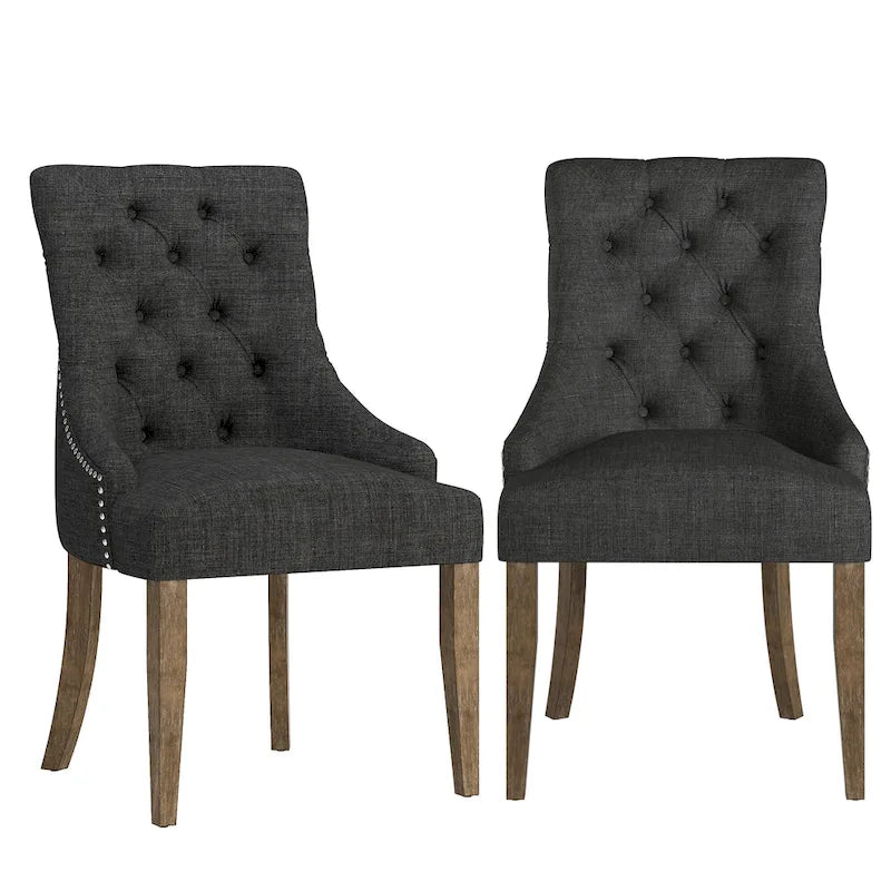 Chaises de salle à manger incurvées capitonnées en lin (lot de 2)