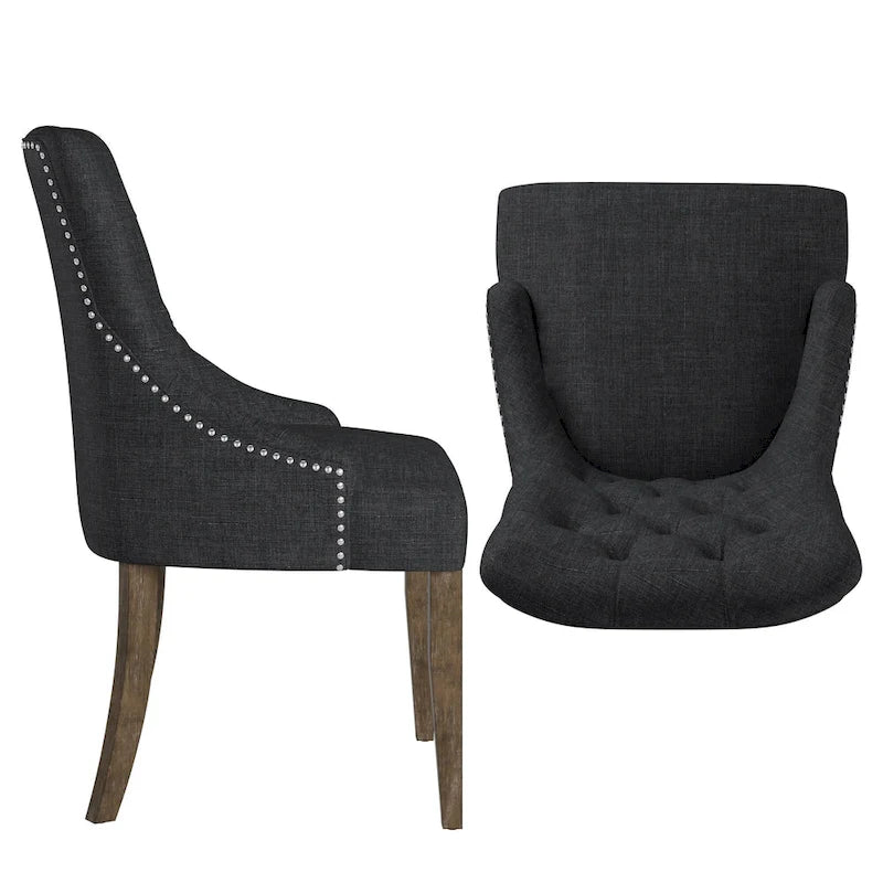 Chaises de salle à manger incurvées capitonnées en lin (lot de 2)