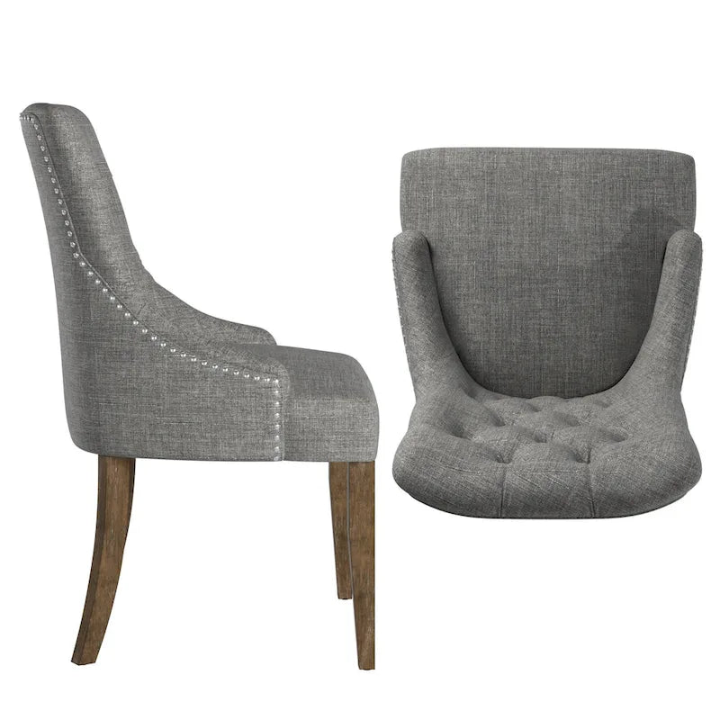 Chaises de salle à manger incurvées capitonnées en lin (lot de 2)