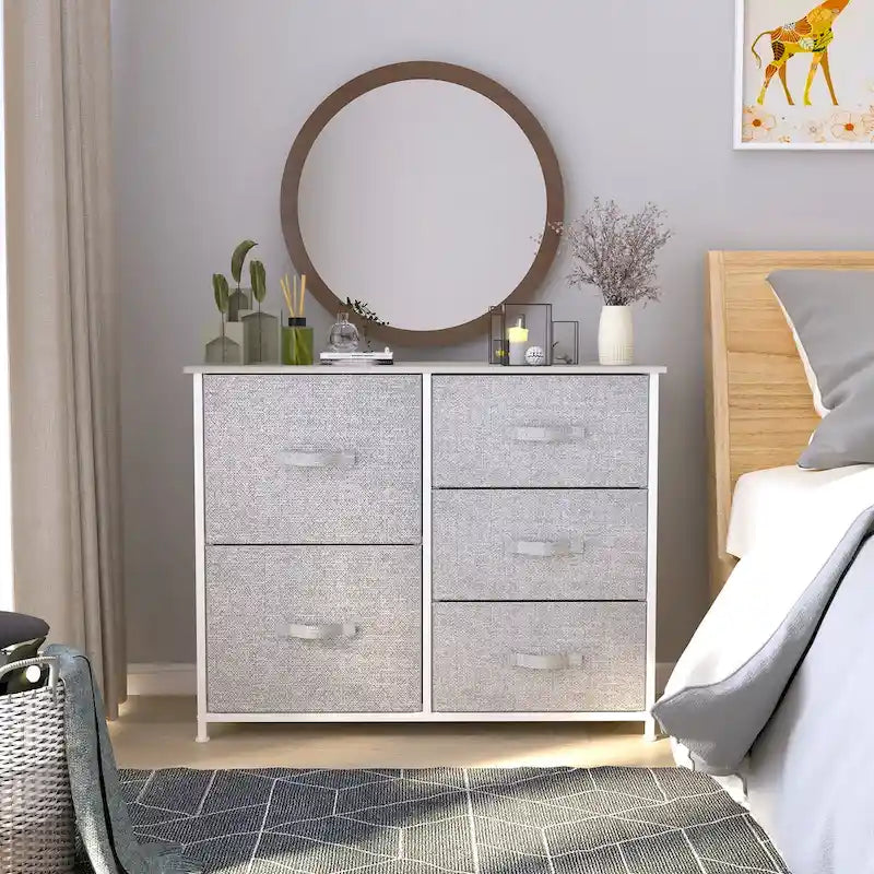 Commode de rangement à 5 tiroirs Gris Organiseur