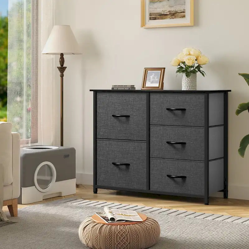Commode de rangement à 5 tiroirs Gris Organiseur