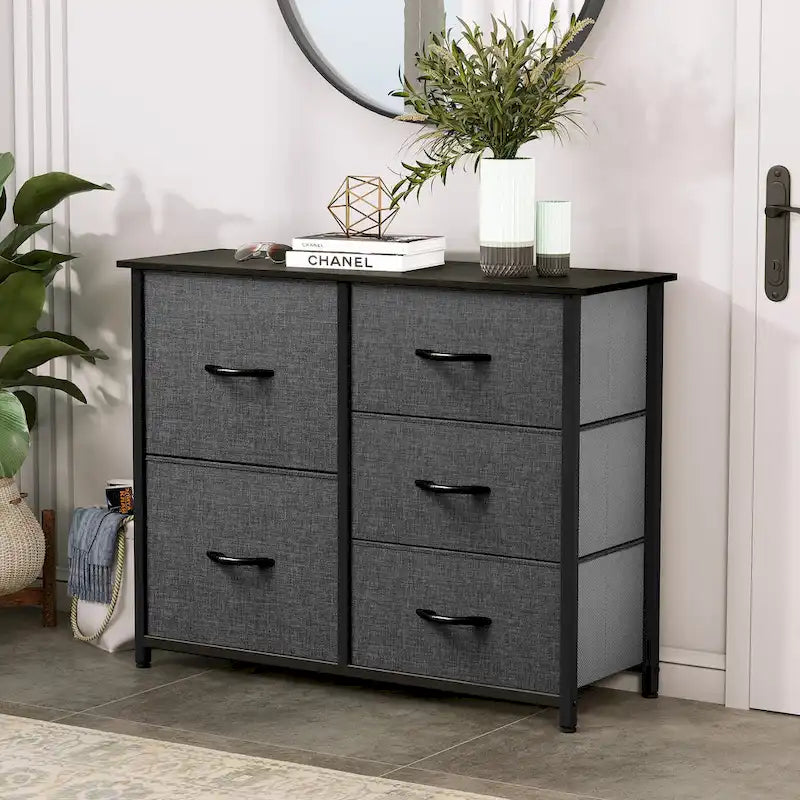 Commode de rangement à 5 tiroirs Gris Organiseur
