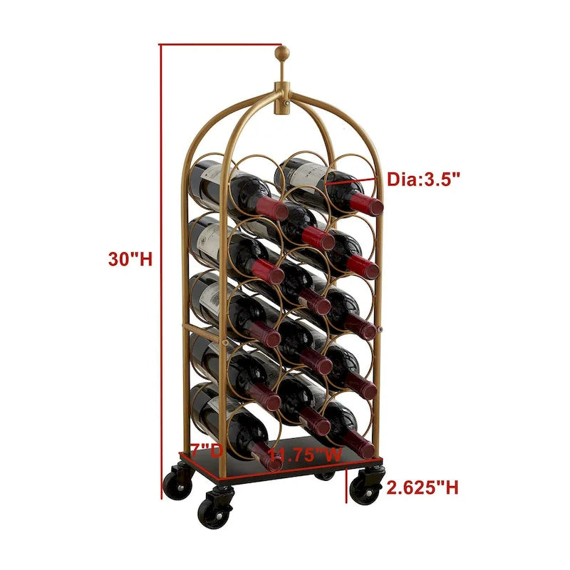 Porte-bouteilles de vin, étagère à vin sur pied en forme de chariot à bagages