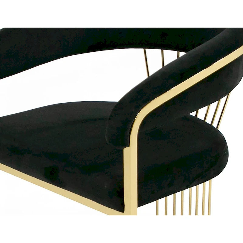 Modern Black Velvet and Gold Dining Chair