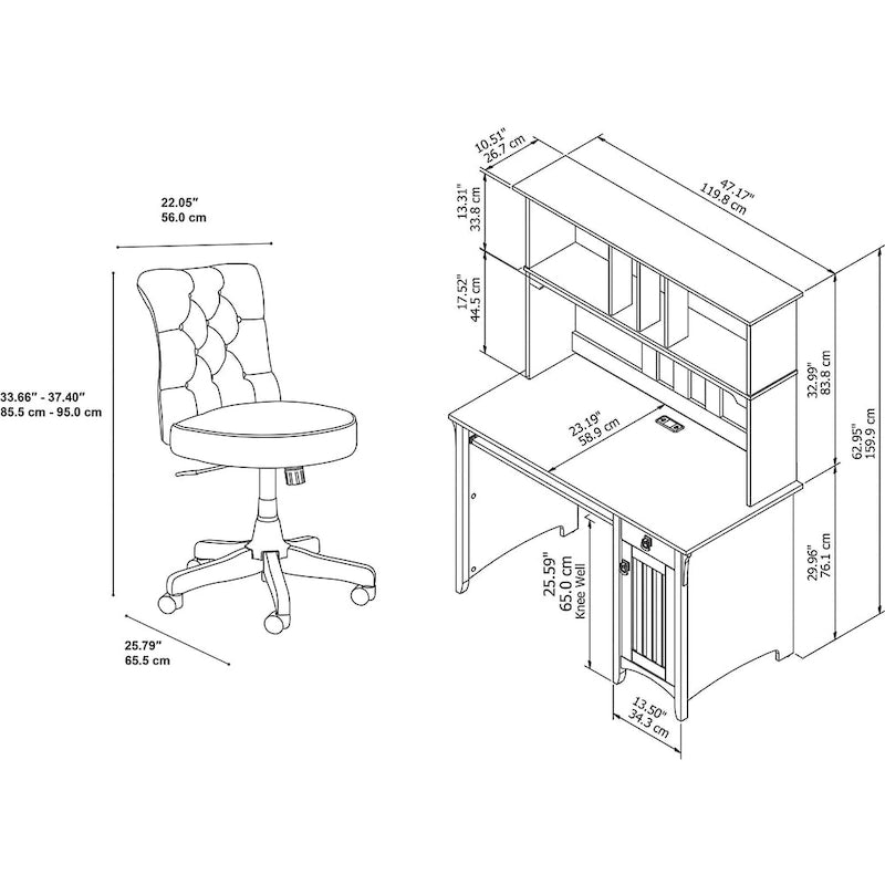 Bureau informatique 48W avec étagère et chaise de bureau