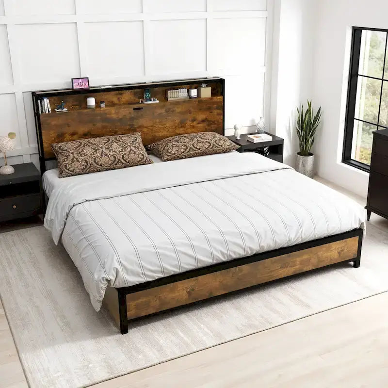 Cadre de lit king-size vintage marron