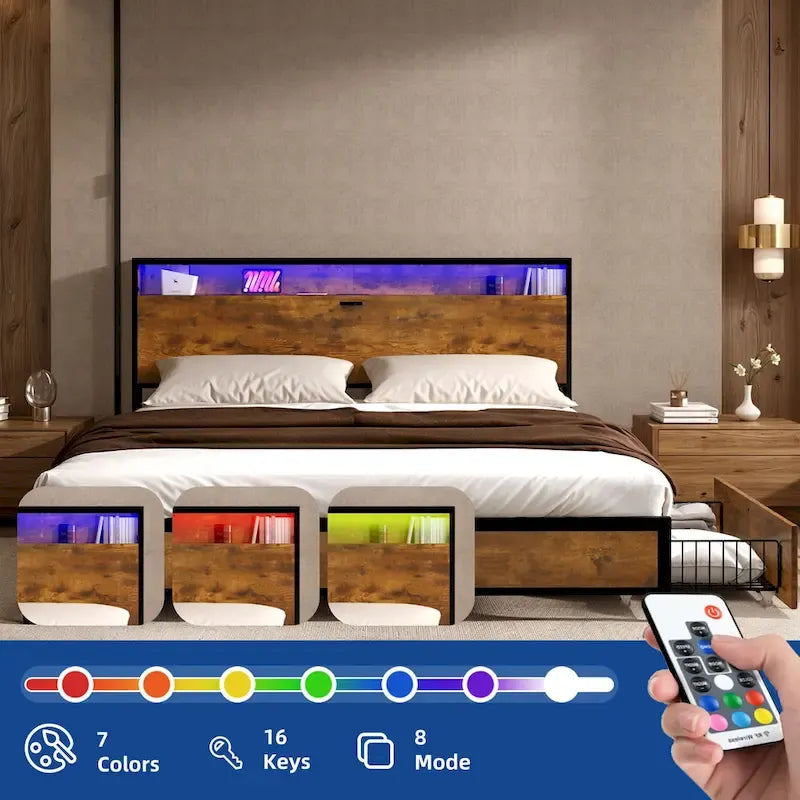 Cadre de lit king-size vintage marron