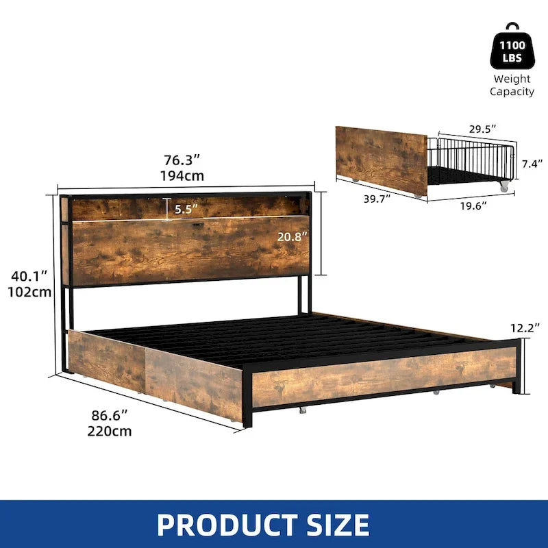 Cadre de lit king-size vintage marron
