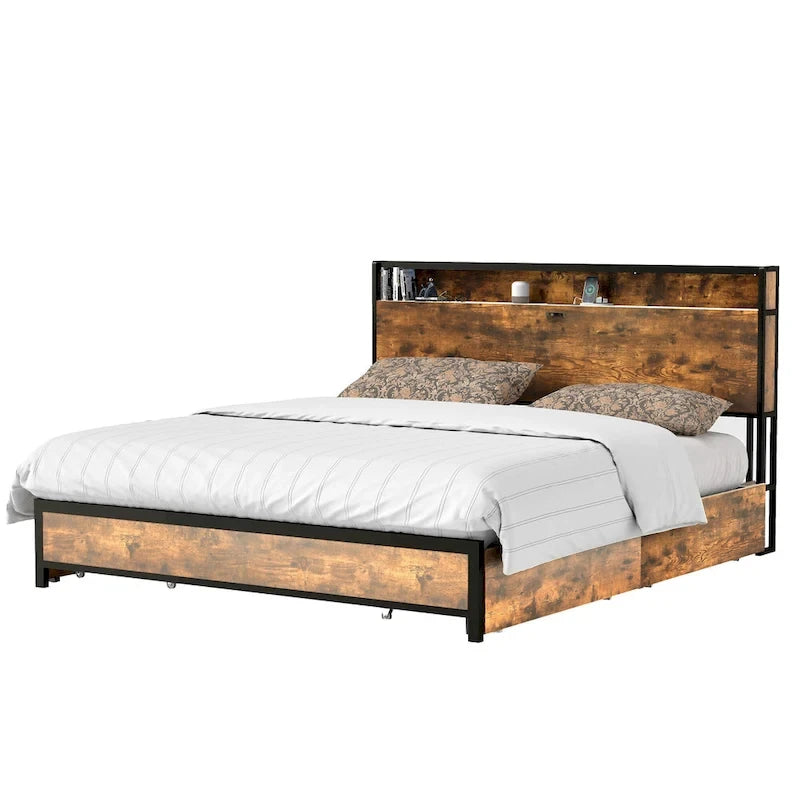 Cadre de lit king-size vintage marron