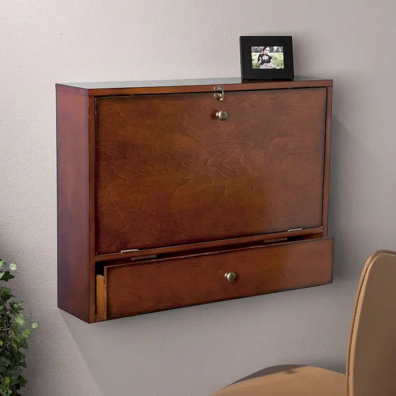 Furniture Brown Mahogany Wall-mount Laptop Desk