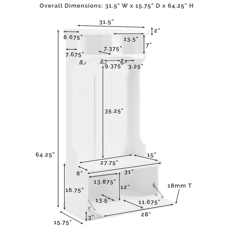 Hall Tree - 31.5 W x 15.75 D x 64.25 H